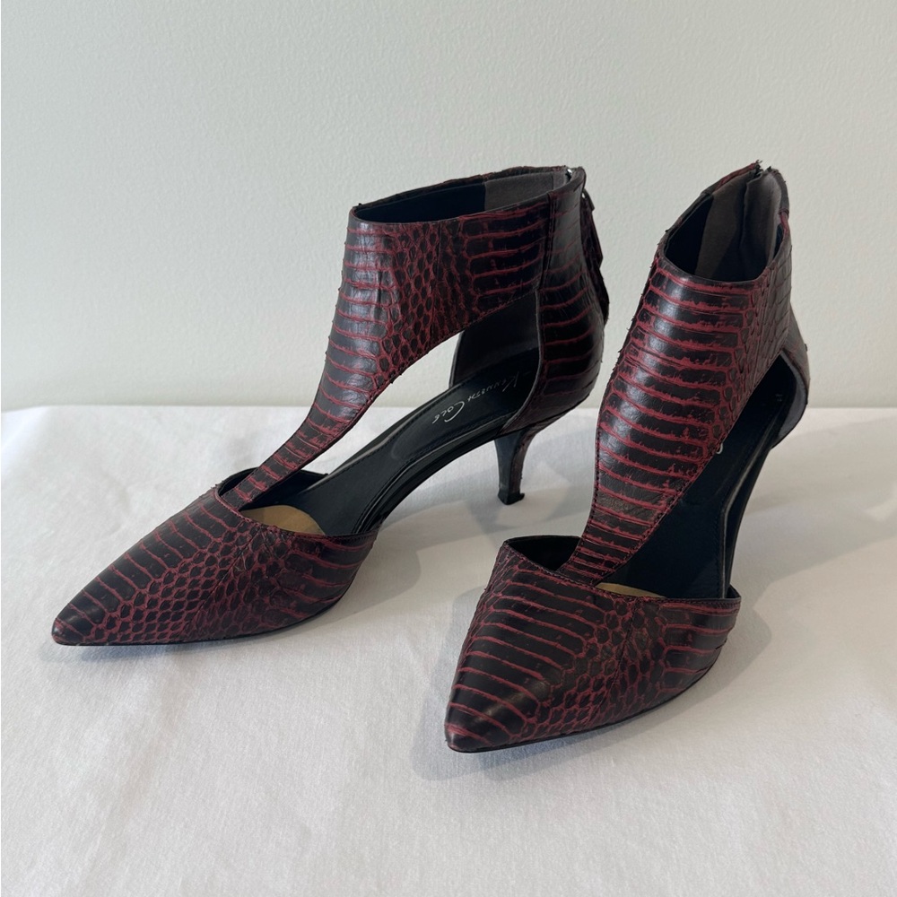 Kenneth Cole Faux Snake Skin Red Kitten Heels